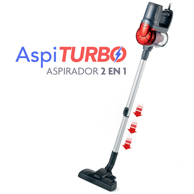 Aspirador “2 en 1” AspiTURBO: Diseño ergonómico “2 en 1” (de pie/de mano)