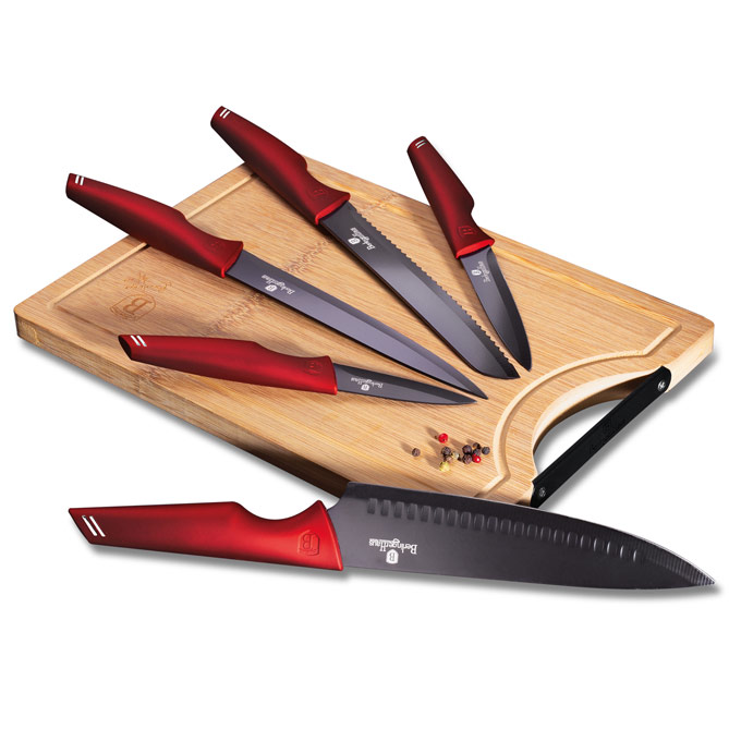 Set de 5 Cuchillos con Tabla BERLINGER HAUSE: resistentes hojas de acero inoxidable de los 5 Cuchillos