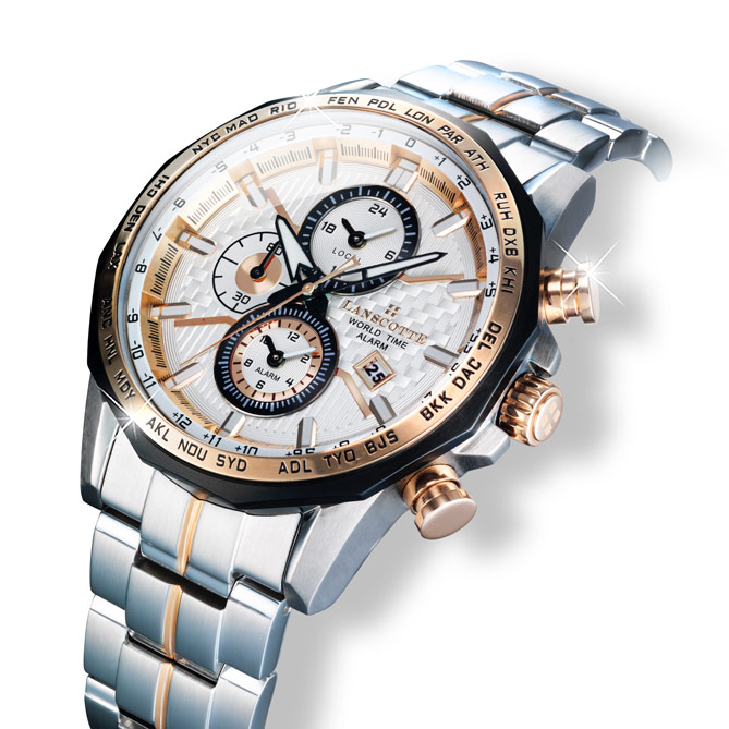 Reloj “World Time” EXPERTISE: 100% Acero 316L Quirúrgico y Antialérgico dorado mediante baño selectivo en Oro rosa de 1ª Ley IPRG